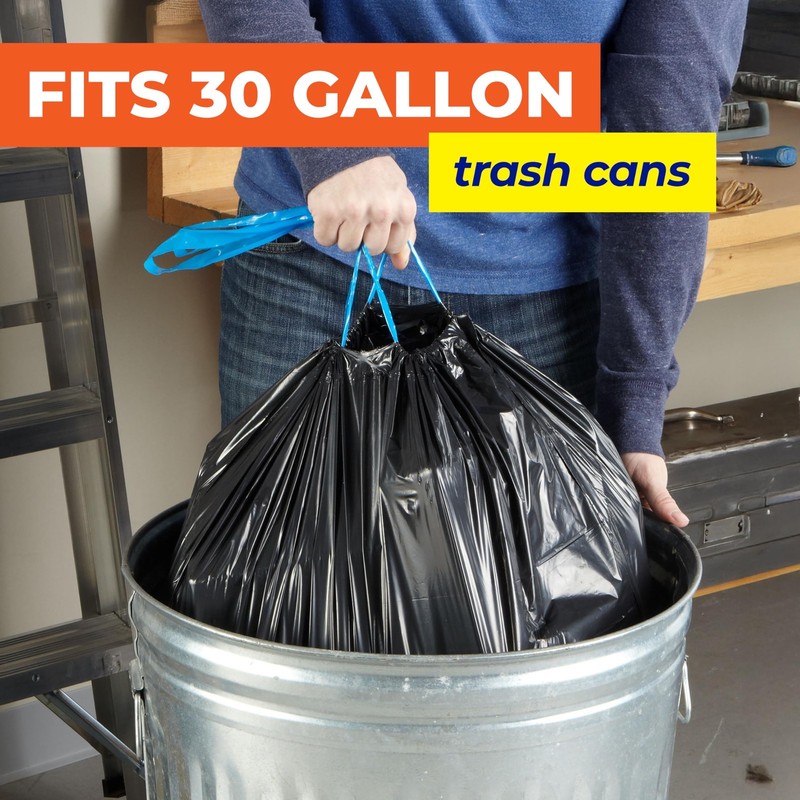 Hefty Essentials Drawstring 30 Gallon Trash Bags 56 Count Bulk Black Garbage gallery