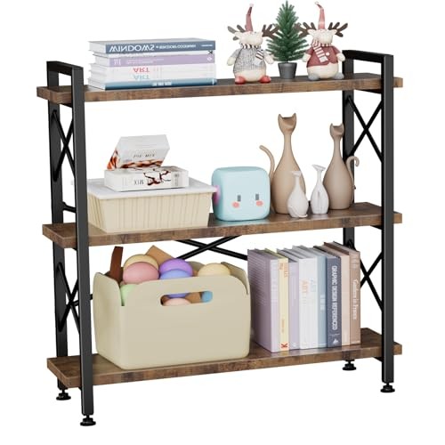 Bookshelf 35.43" Width - Rustic Open 3 Shelf - Dark Walnut - 3 Tiers gallery