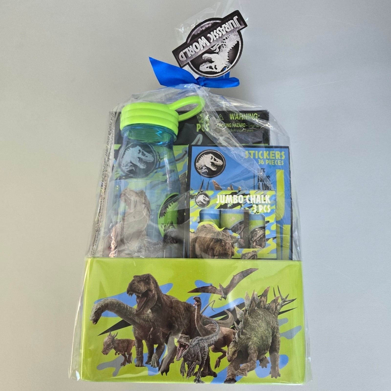 Jurassic World Tin Gift Set NWT Water Bottle Stickers Chalk Puzzle Wrapped Gift gallery