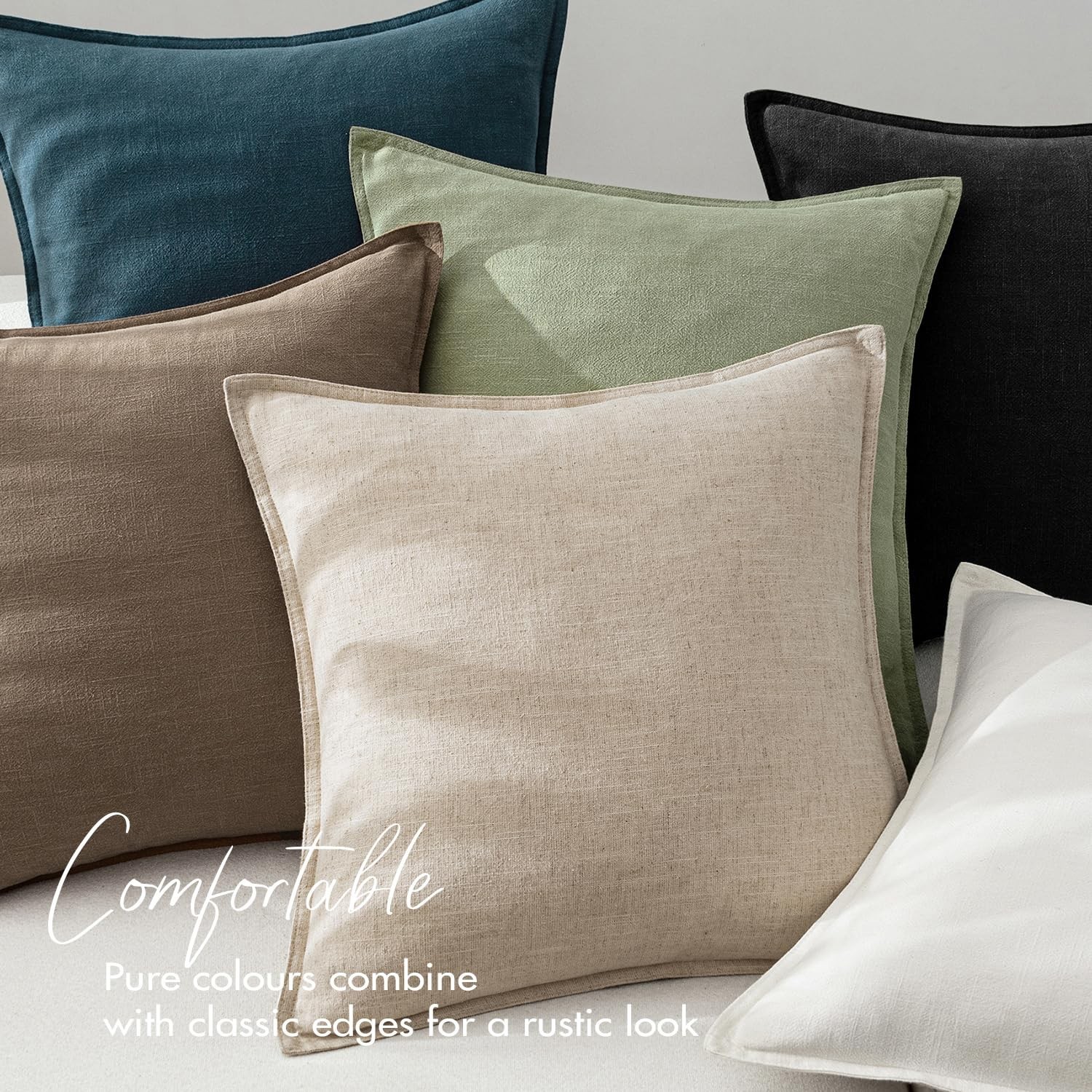 EMEMA Decorative Linen Throw Pillow Covers 18x18 Inch Dark Olive Green Boho F... gallery