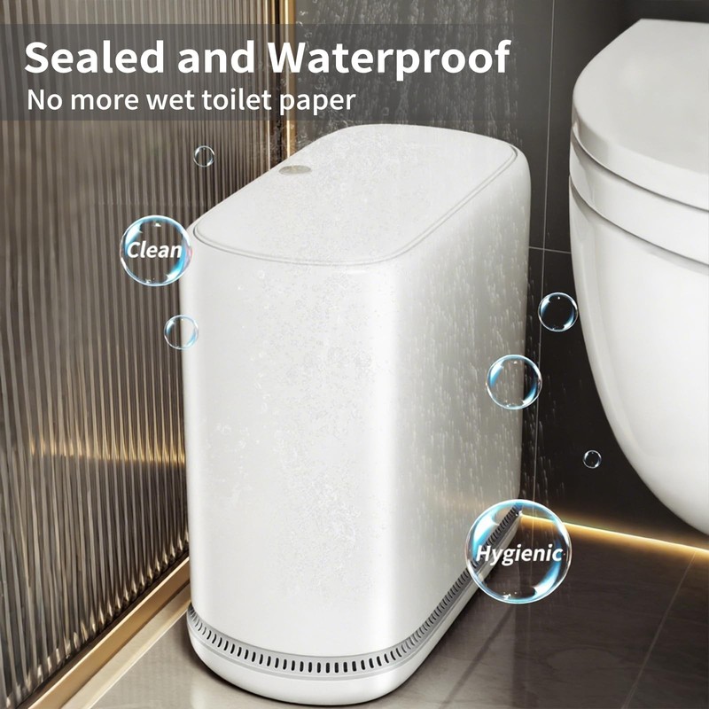 Bathroom Trash Can Lid 3 Gal Slim AutoAdsorption White With 75 Bags gallery