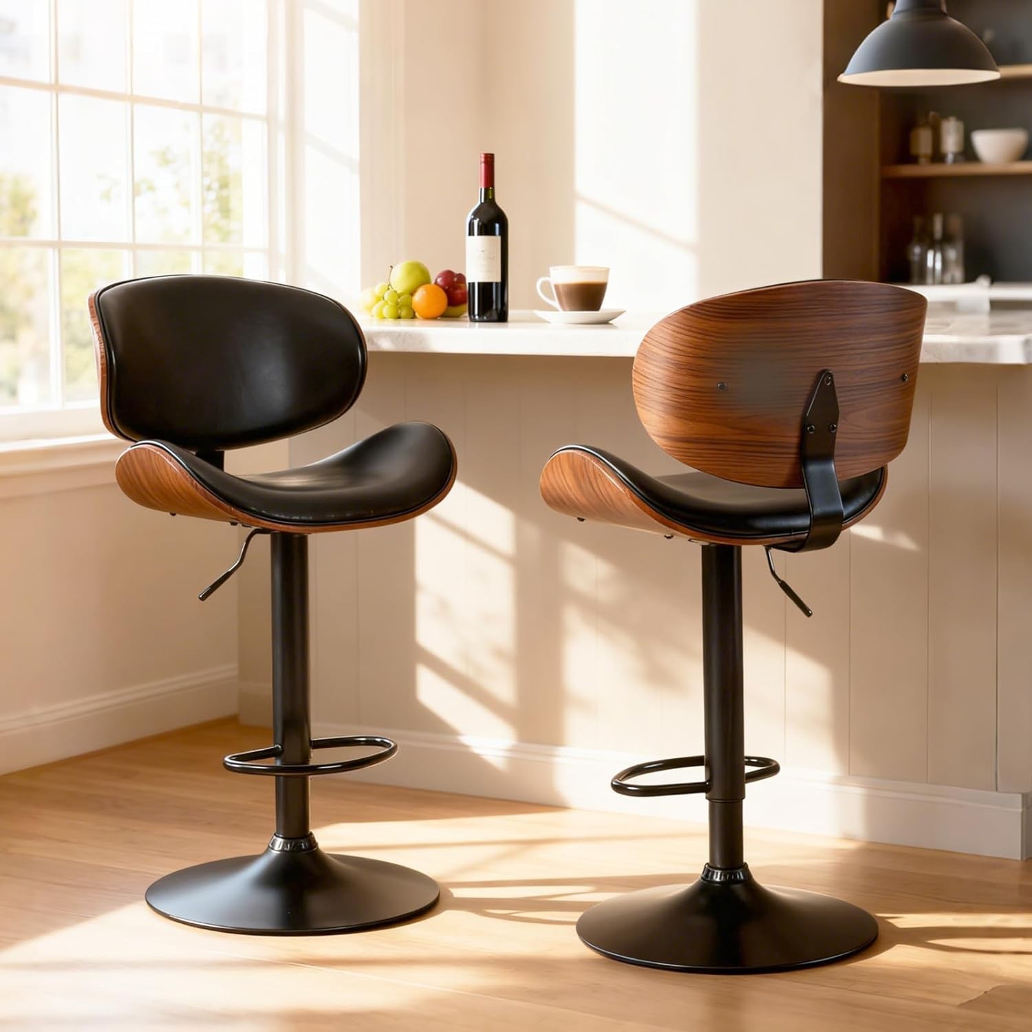 2Pcs Swivel Bar Stools,PU Leather Upholstery,w/Back&Footrest,Height Adjustable gallery