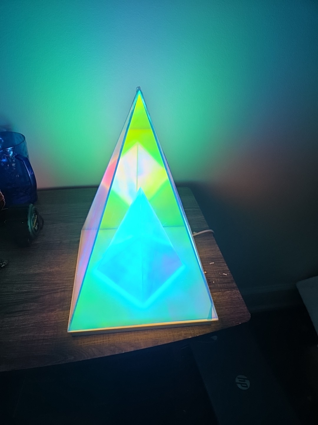 Creative Pyramid Table Lamp USB Powered Geometric Ambient Light Blue Acrylic gallery