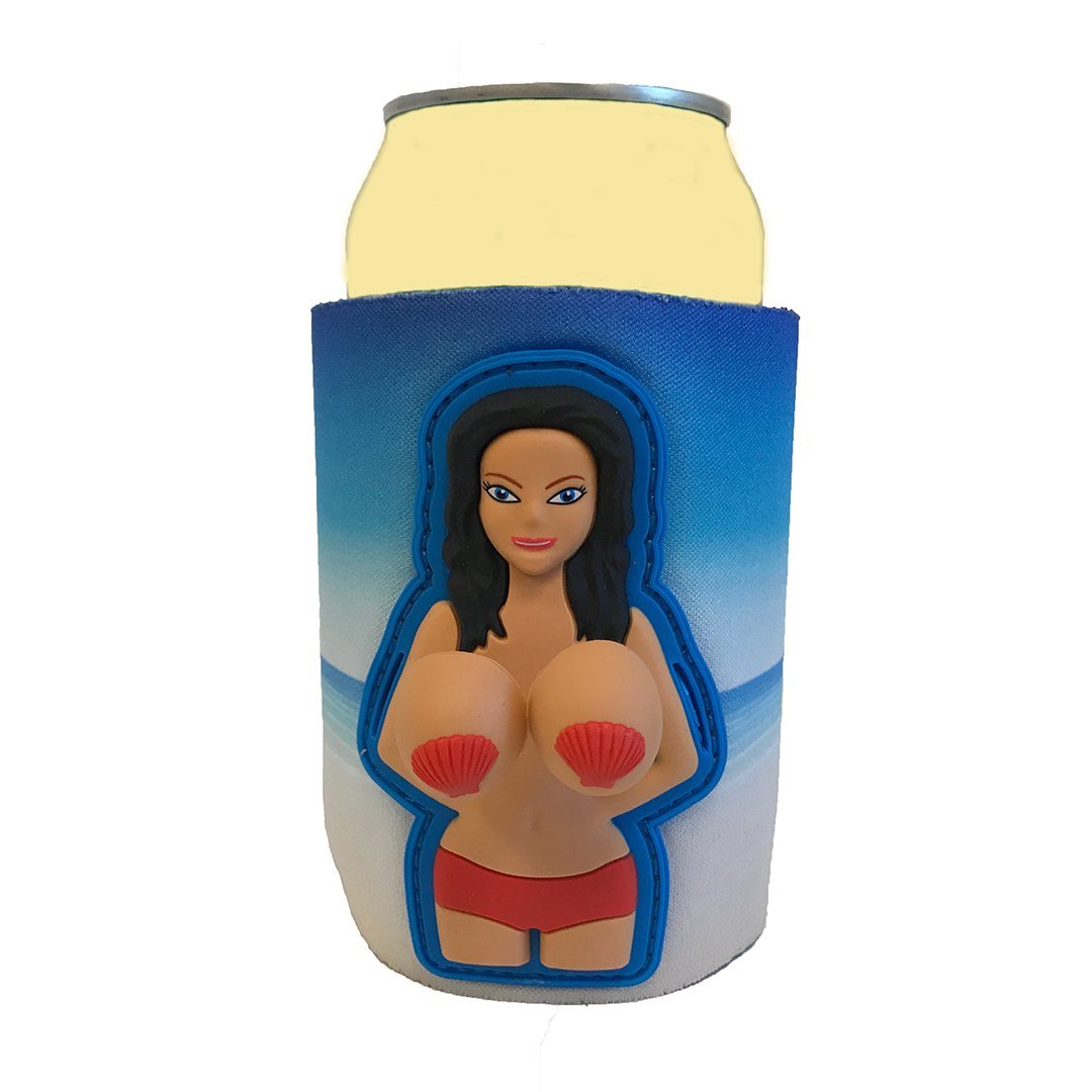 Bobblehead Style Motorboating Can Koozie Huggie Cooler Black Hair, Red Bottoms gallery