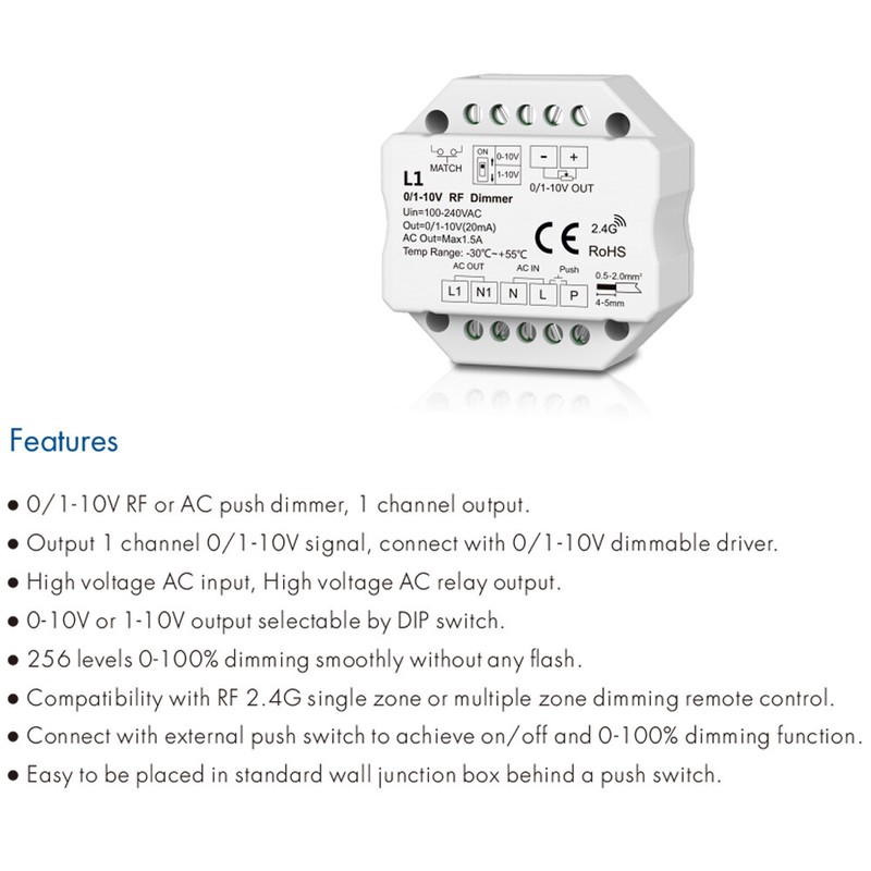 0/1-10V RF LED Dimmer Switch + Wireless 4 zone Dimmable Remote Control f Lamp gallery