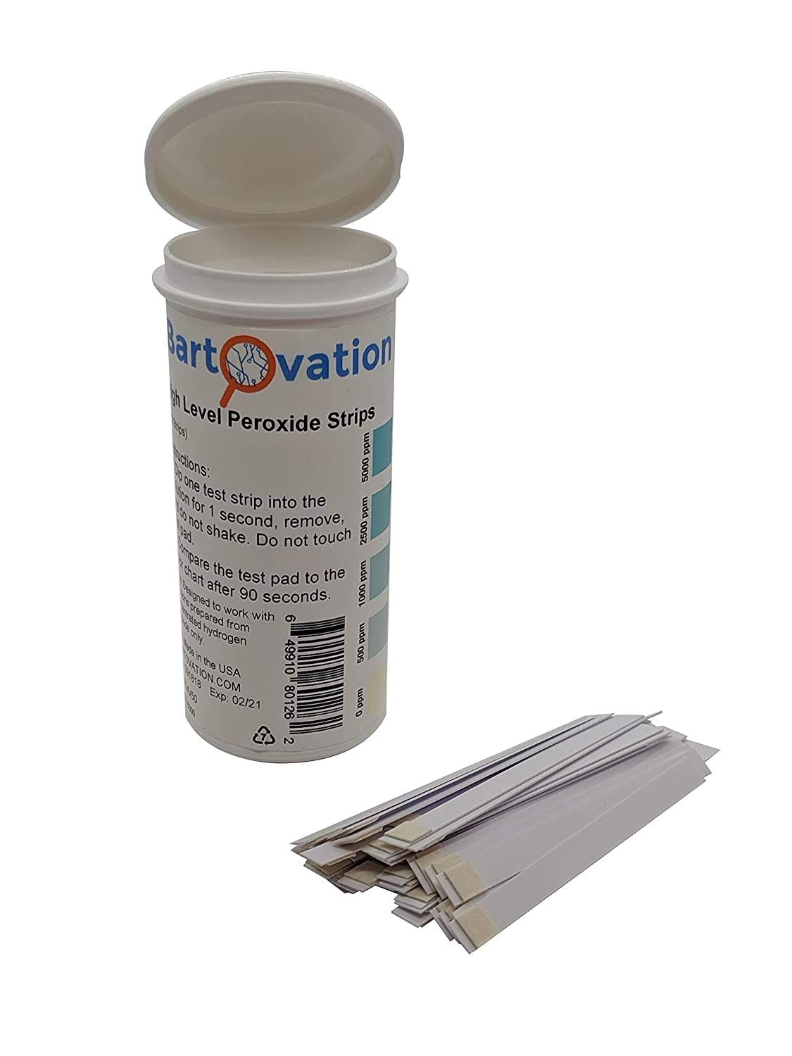 Very High Level Hydrogen Peroxide H2O2 Test Strips, 0-10,000 ppm [Vial of 50 ... gallery