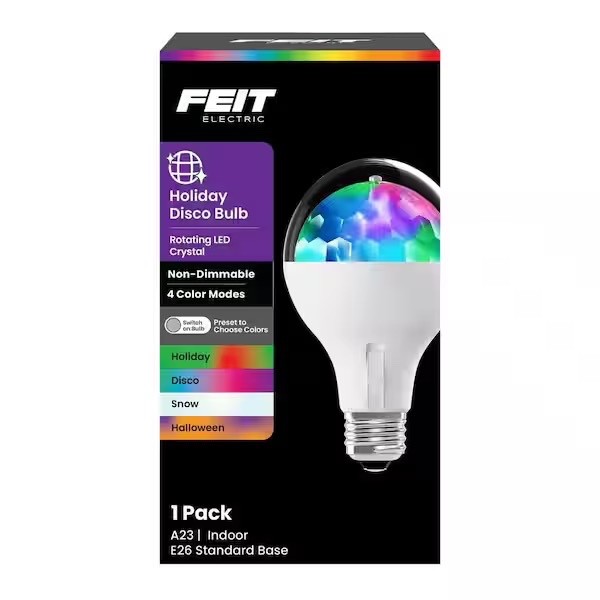 Feit Holiday Disco LED Crystal Bulb Rotating A23 E26 4 Modes - Buy More and SAVE gallery