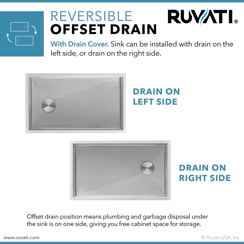 Ruvati 32-inch Slope Bottom Offset Drain Reversible 16Gauge KitchenSink- RVH7490 gallery
