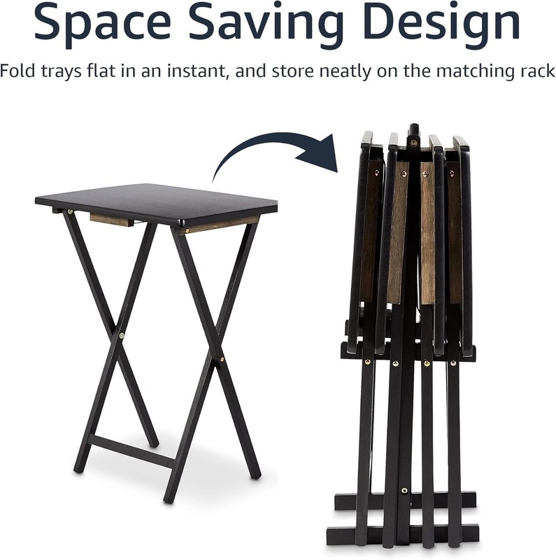 4 PACK Amazon Basics Portable Foldable TV Tray Table w/ Storage Rack, Black gallery