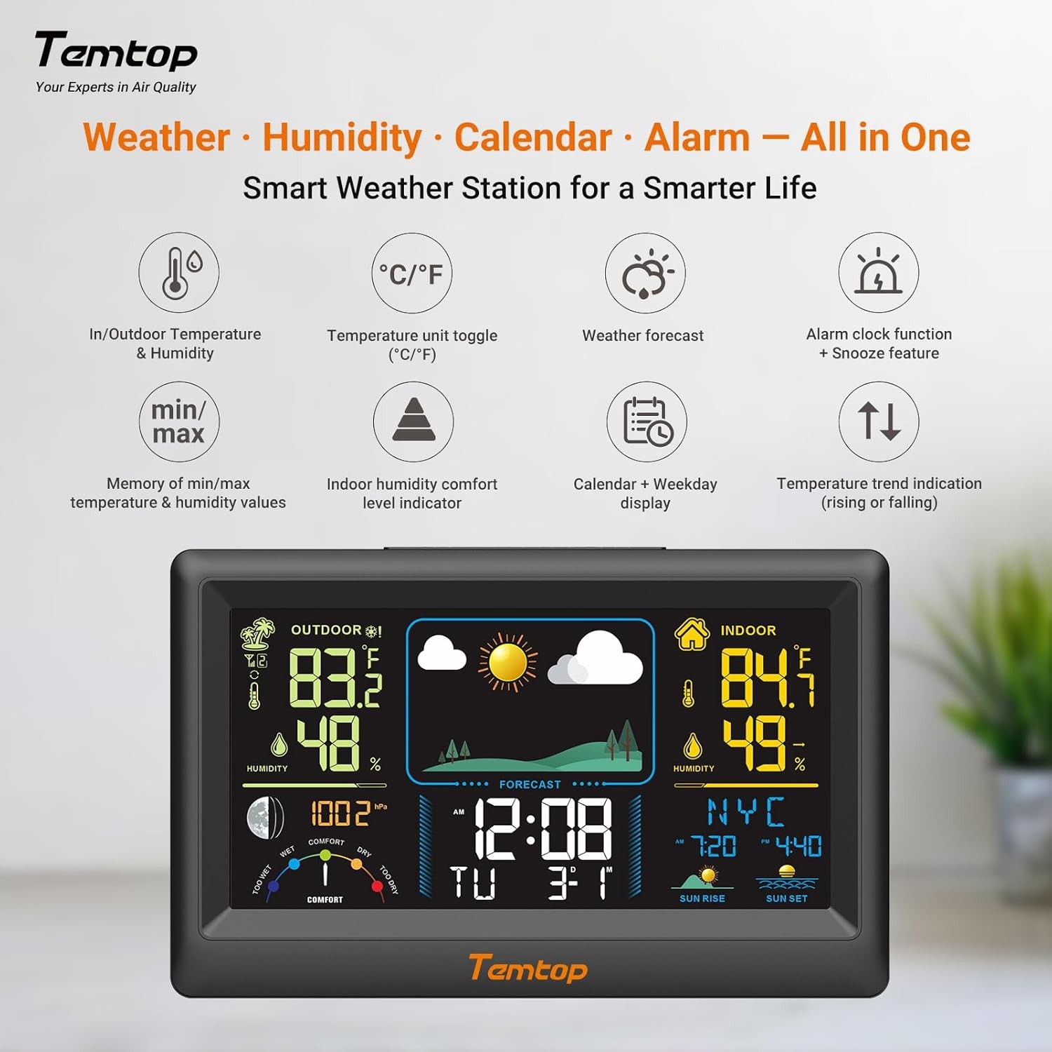 LED Digital Alarm Clock Snooze Calendar Thermometer Hygrometer Weather Station gallery
