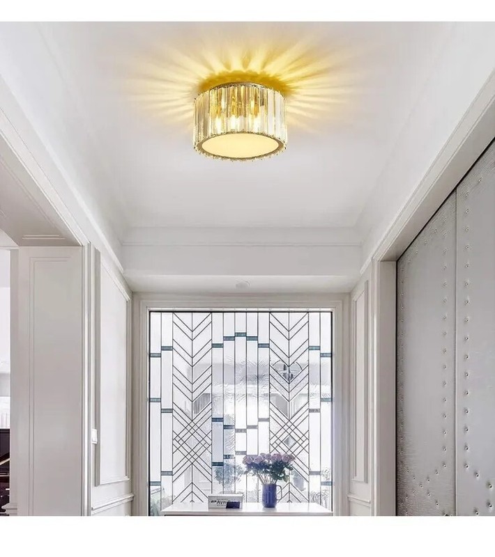 Fancy Crystal Ceiling Light Fixture Mini Flush Mount Chandelier G9 Socket -Gold gallery