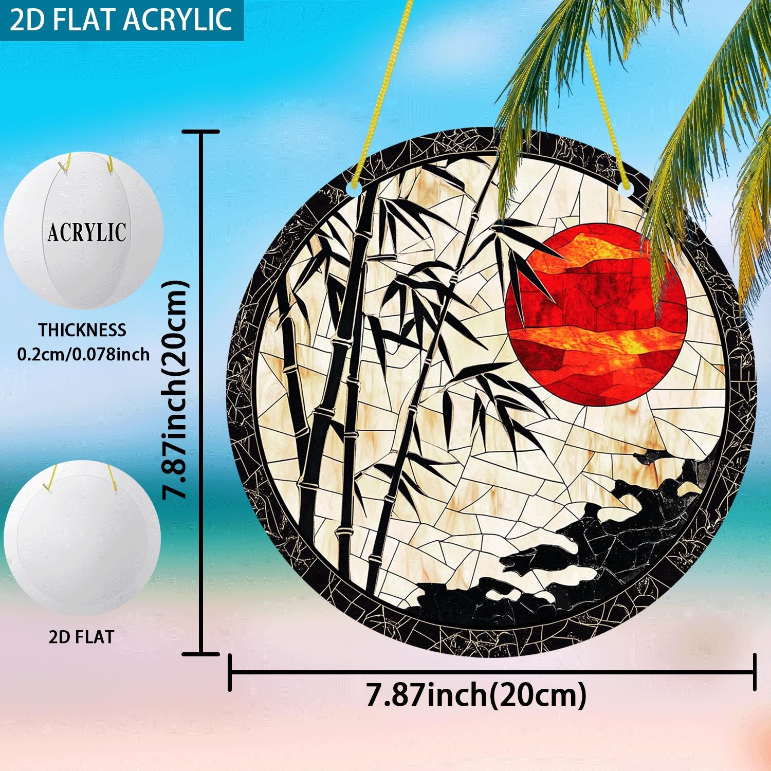 Oriental Bamboo Red Sun Pattern Acrylic Suncatcher Round Window Hanging Decor gallery