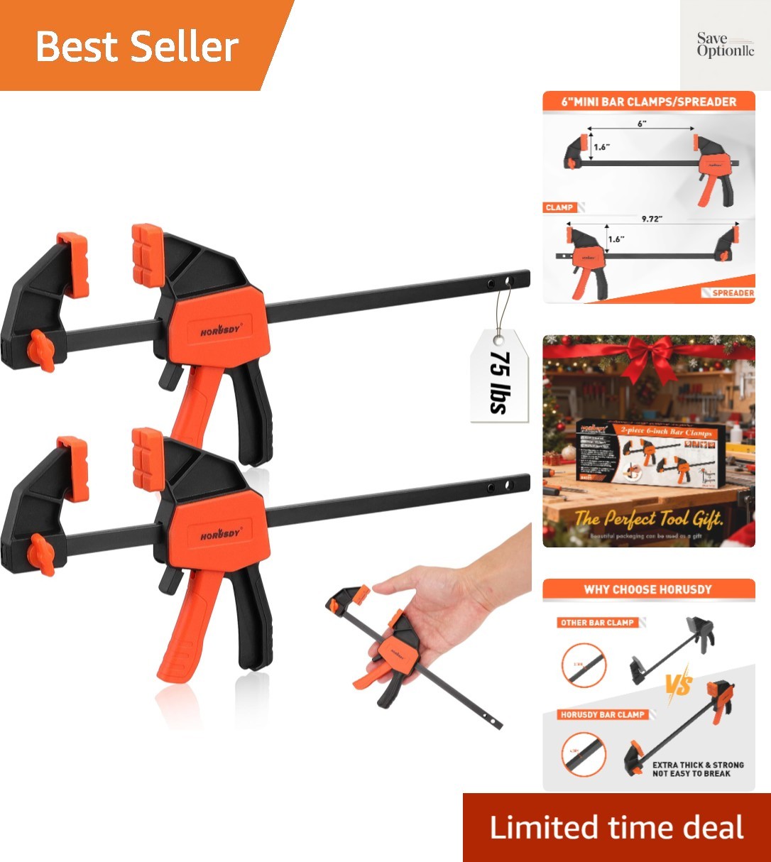 6" Mini Bar Clamps for Woodworking - 2 Pack Quick Clamps F Clamp with 75 LBS ... gallery