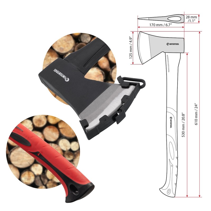 INTERTOOL 24-inch Mid-Size Felling Axe, 2.2 lbs Wood Chopping Ax HT08-0263 gallery