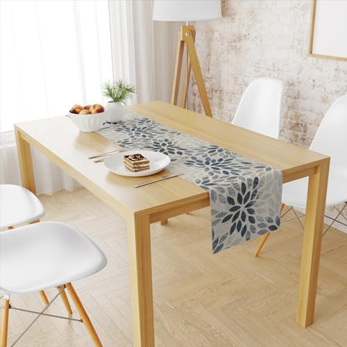 Snycler 13x48 Inch Table Runner Navy Blue Dahlia Pinnata Flower Table Runners gallery