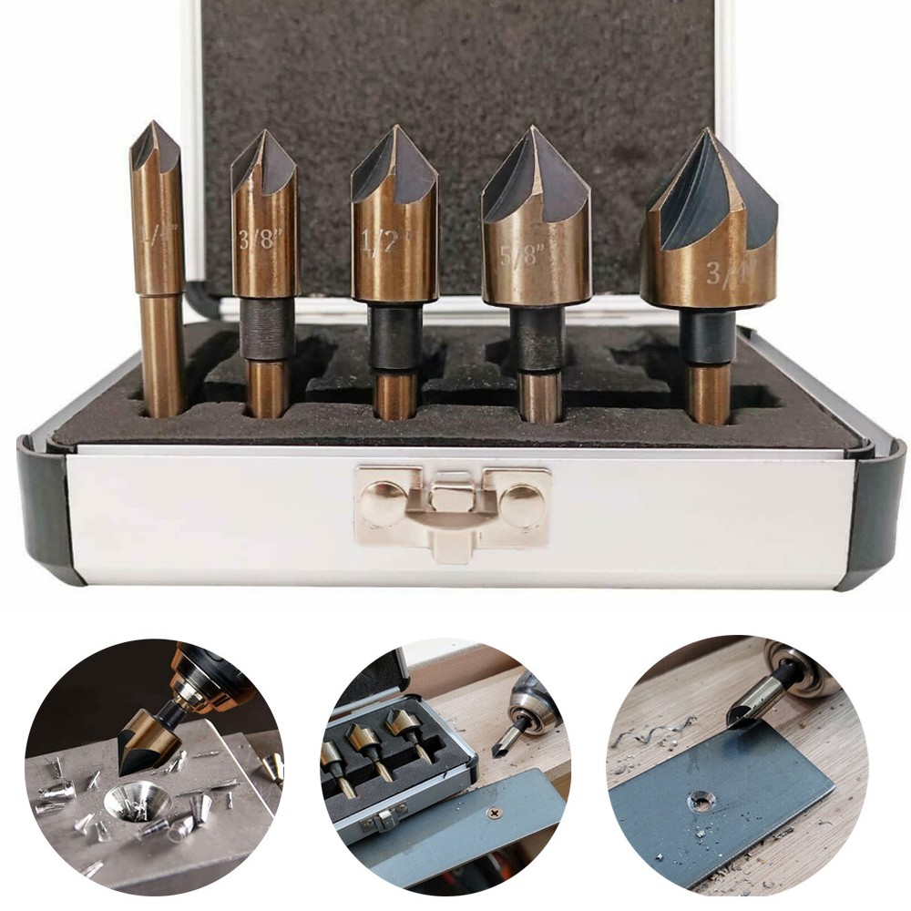 5PC COUNTERSINK TOOL BIT SET COUNTER SINK FOR STEEL METAL WOOD PLASTIC ALUMINUM