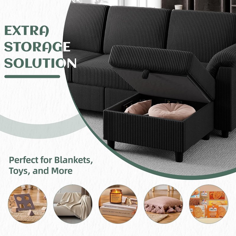 79" Convertible Sectional Couch Sofa with Storage Ottoman 3 Seat L Shaped Couch gallery