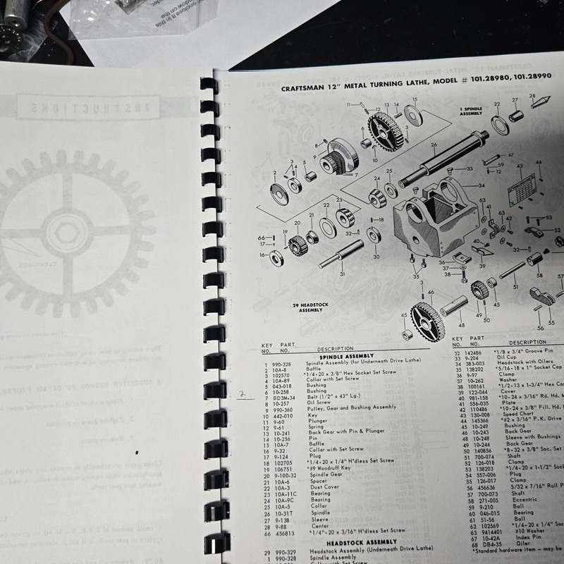 Craftsman Assembly & Operating Instructions parts list for 12 inch Metal Lathes gallery