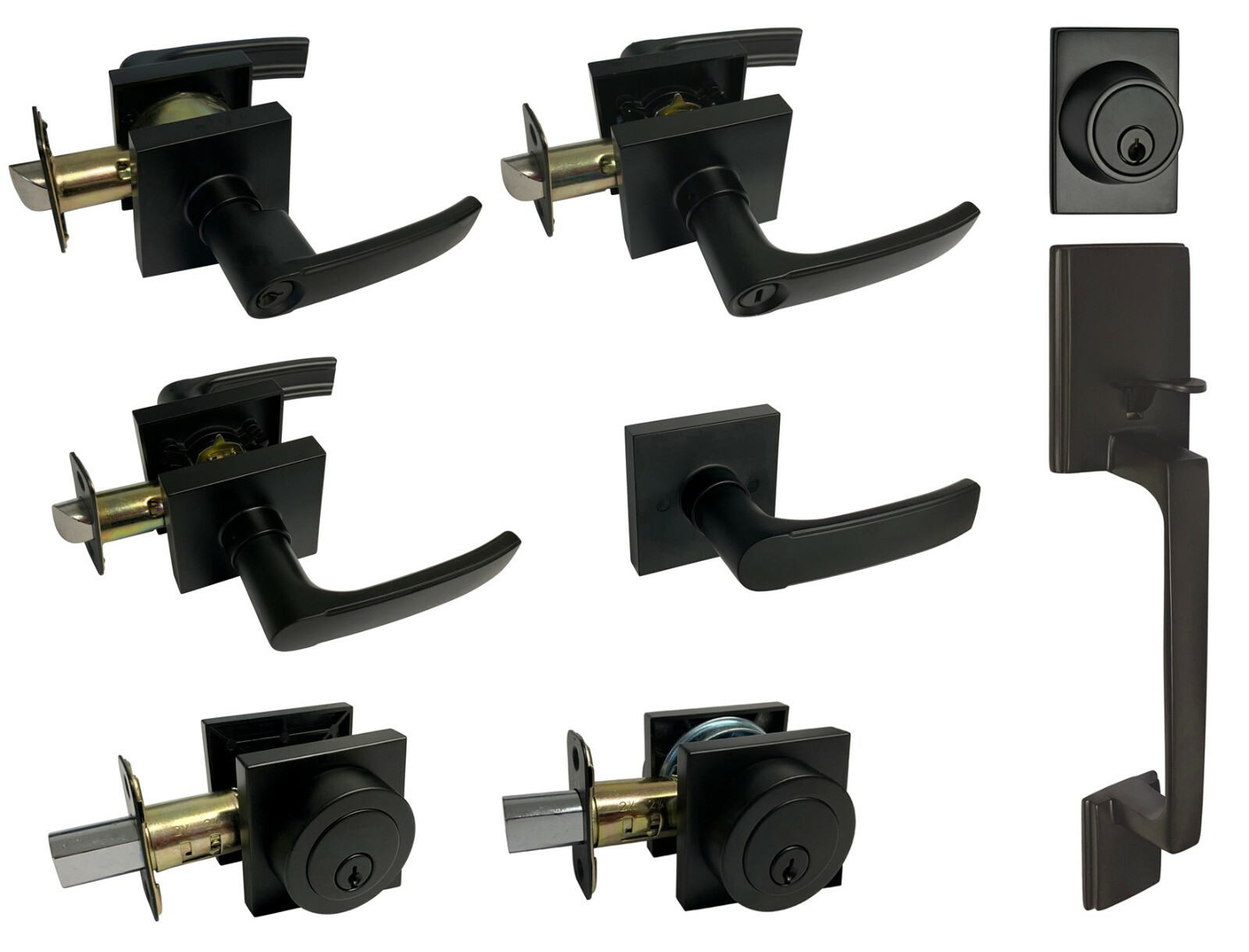 House Guard Matte Black Square Plate Door Handle Levers Entry/Privacy/Passage gallery