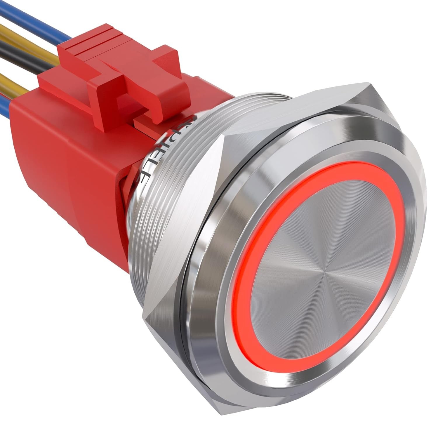 30mm Latching Push Button Switch 12V Angel Eye LED Waterproof Stainless Red gallery