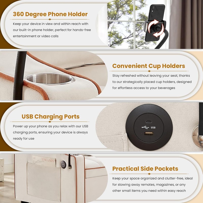 3 in 1 Convertible Pull-Out Sofa Bed Sleeper chair With USB Ports&Phone Stand gallery