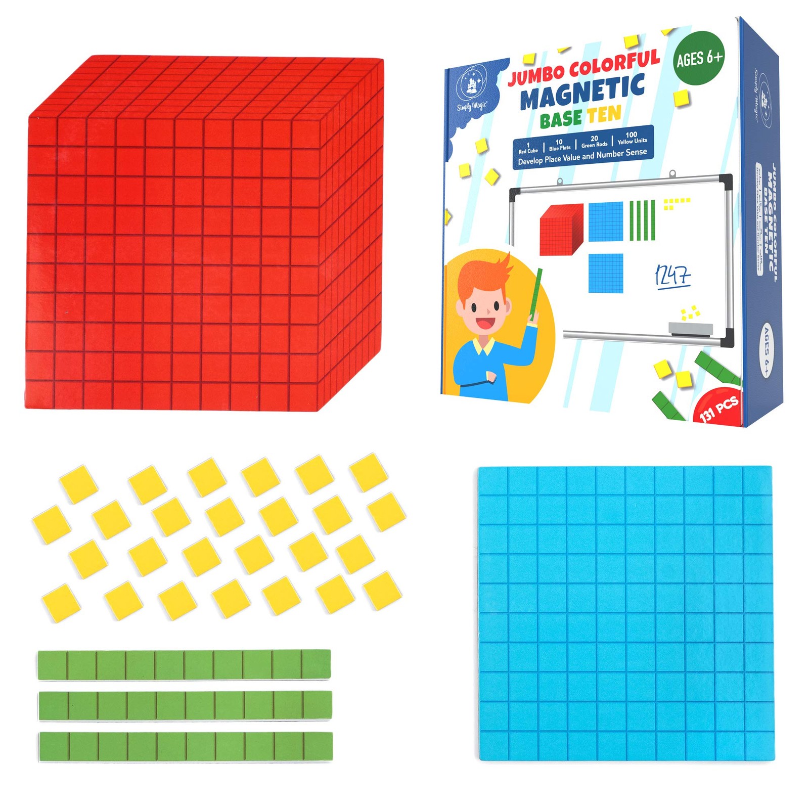 131 PCS Jumbo Magnetic Base Ten Blocks for Math - Place Value Blocks, Base 10... gallery