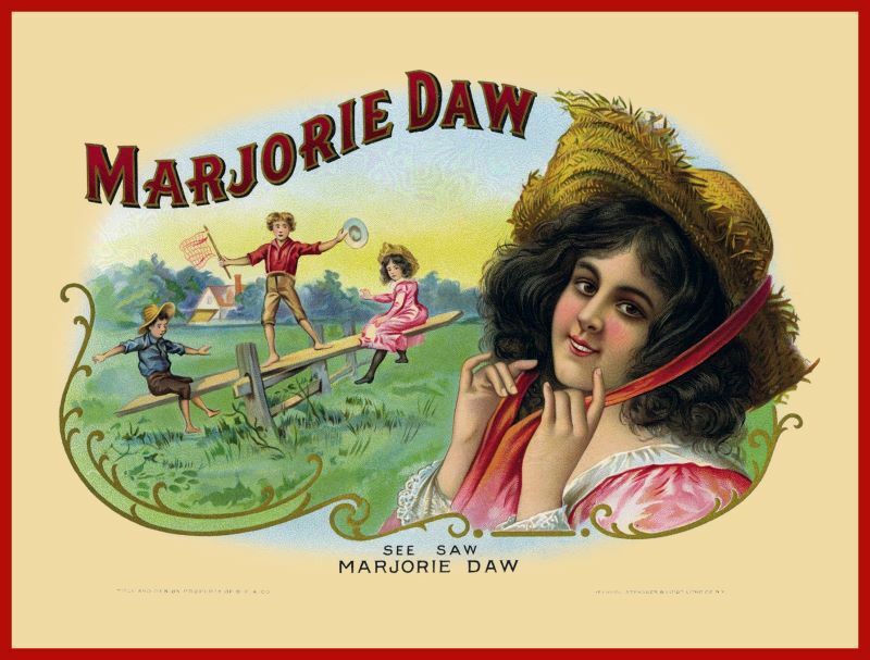 Vtg Look Marjorie Daw Cigar Box Label NEW Metal Sign: on the See Saw gallery