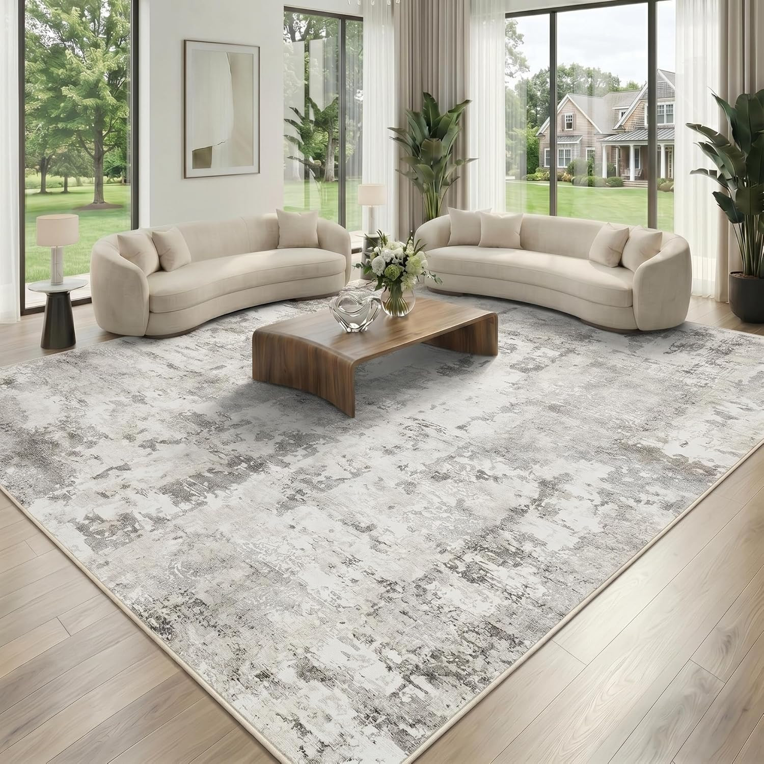 5X7 Abstract Area Rug, Washable Soft Low Pile Non Slip Accent Rug for Living Roo gallery