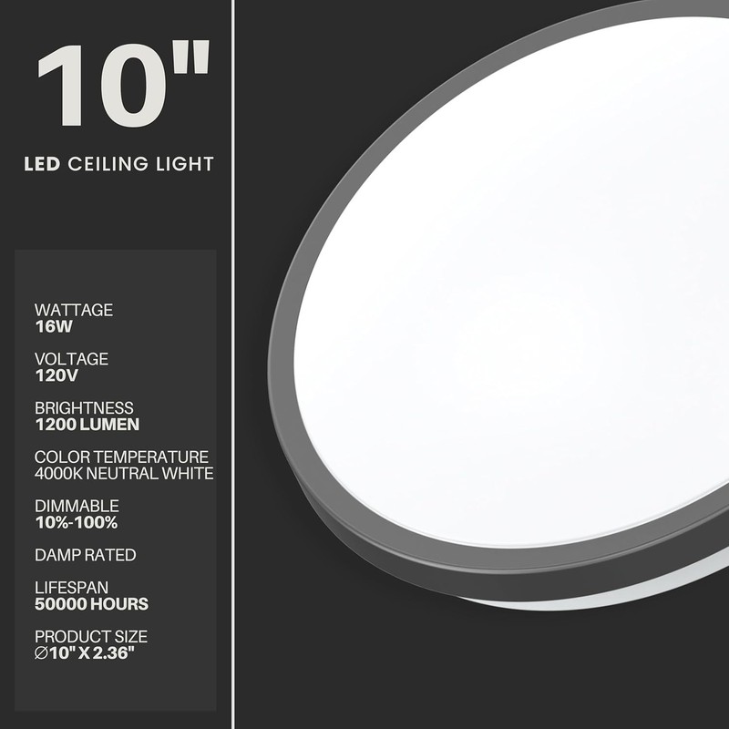 DYMOND 10''Matte Black LED Ceiling Light Flush (4000K Natural Daylight) gallery