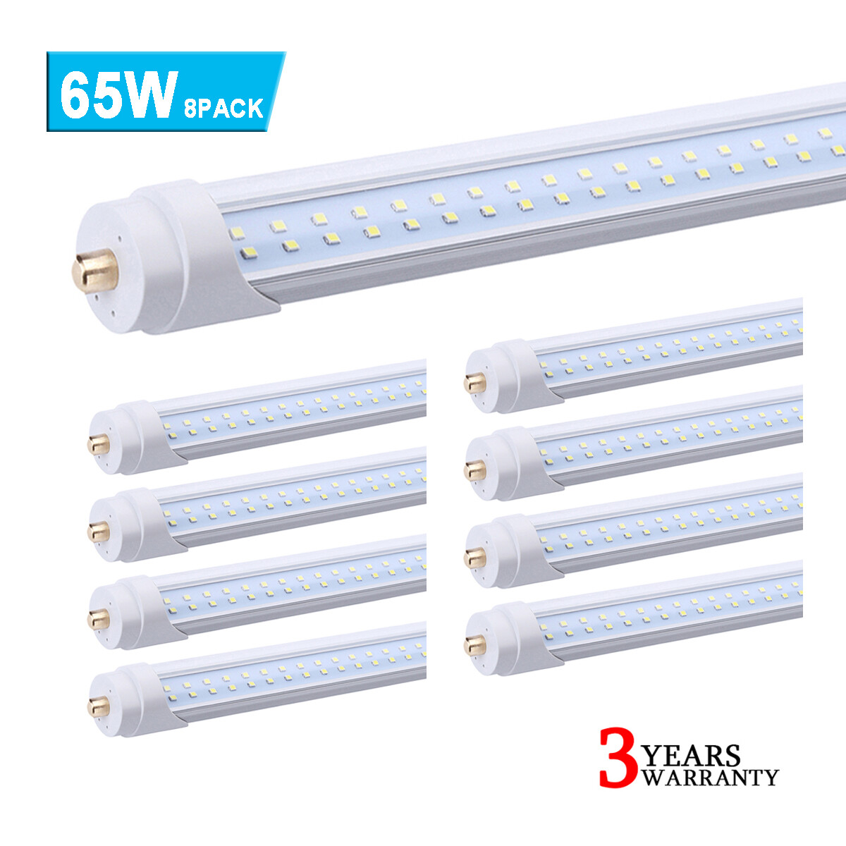 8Pack 65W T8 T12 8FT FA8 Single Pin Led Tube Light Bulbs 8' Led Shop Light 6000K gallery