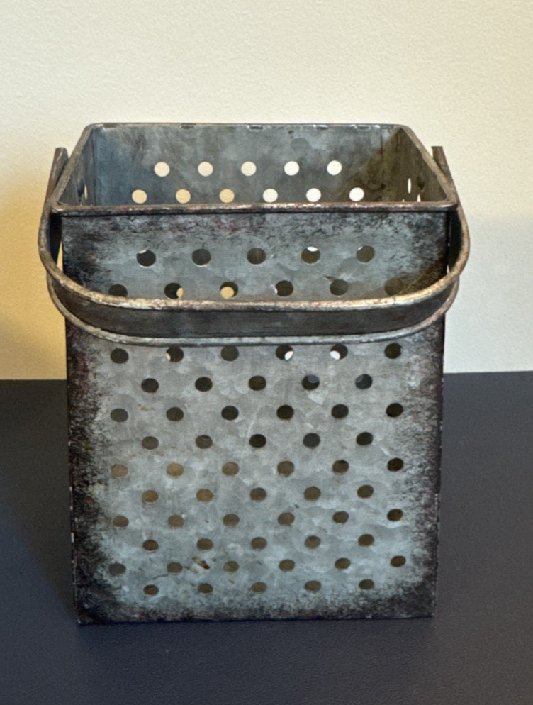 Galvanized Metal Grater Planter, Basket Utensil holder 10x6x4" Rustic Farmhouse gallery