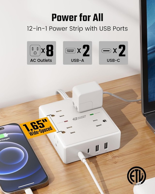 10Ft Extension Cord with Multiple Outlets, Flat Plug Surge Protector Power Strip gallery