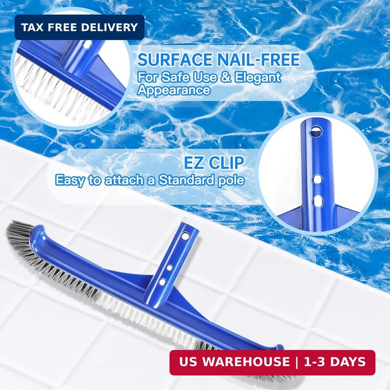 Pool Brush Head, 17" Pool Brushes for Cleaning Pool Walls, Curved Ends High-Effi gallery