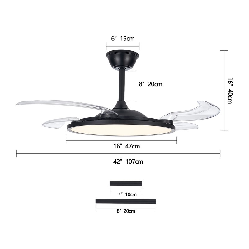 42 inch Remote Control Low Profile Black Retractable LED Ceiling Fan with Light gallery