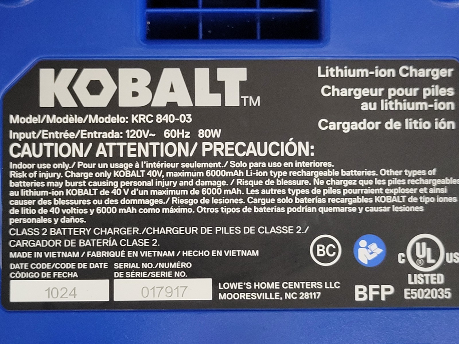 **NEW** Kobalt 40 Volt MAX Li-Ion 4th Generation Battery Charger **GENUINE OEM** gallery
