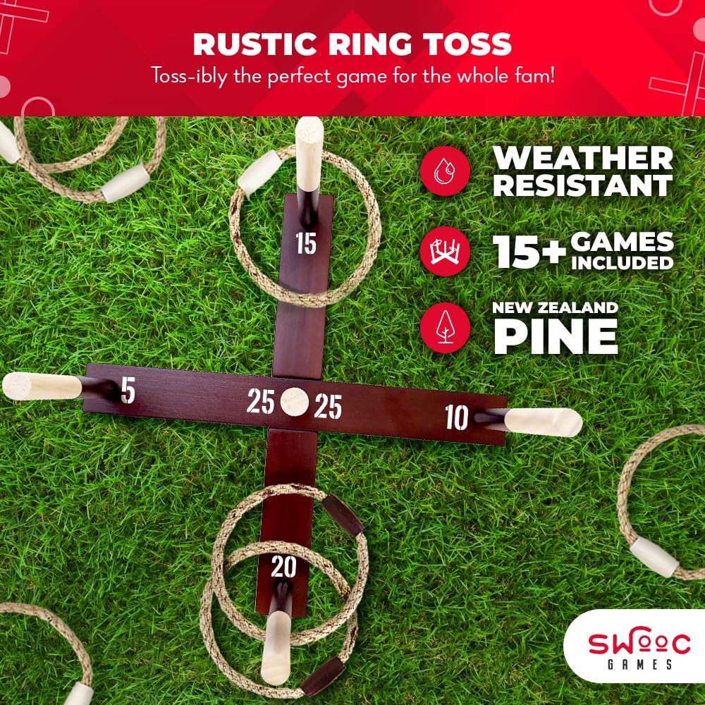 Swooc Games - Premium Rustic Ring Toss Game (All Weather) - Standard, Brown gallery