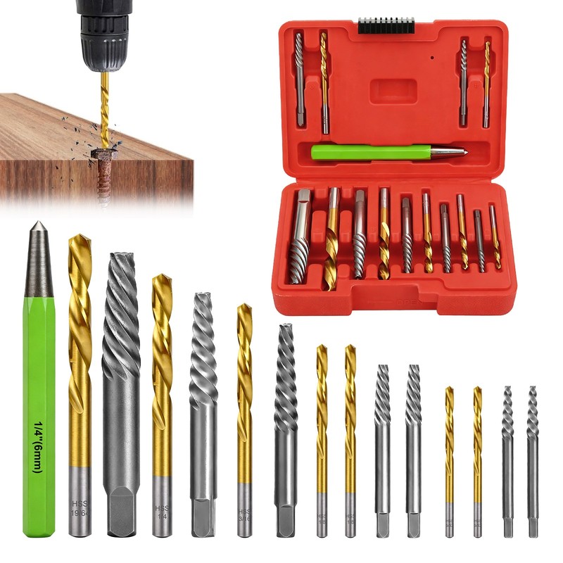 15x Screws Bolt Extractor Set W/ Reverse Drill Bit Ez Out Stripped Screw Nut Set gallery