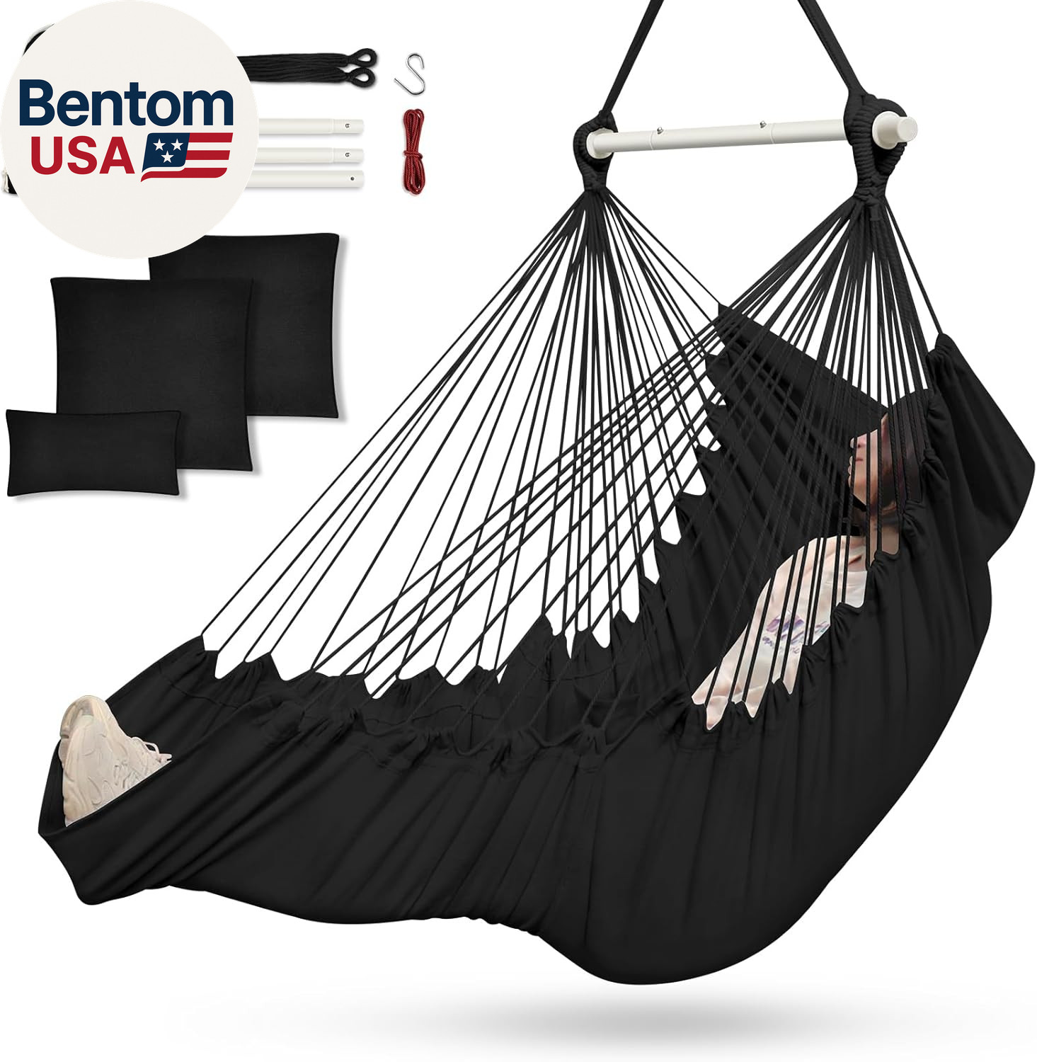 Hammock Chair, Hanging Chair with 3 Cushions and Foot Rest Support, Sturdy Metal gallery