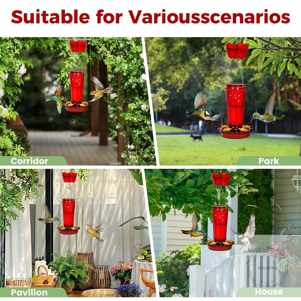 Hummingbird Feeder-16 Ounces，6 Feeding Ports Glass Hummingbird feeders for Outdo gallery