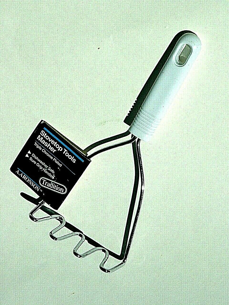 Aronson Potato Masher Triple Chrome Plated White Handle 9in gallery