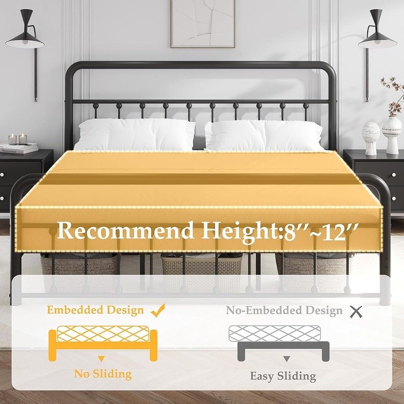 Multifunctional Bed Frame W/ Charging Station LED Lights Iron Squeak Resistant gallery