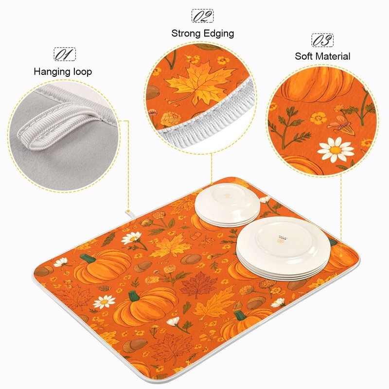 Pumpkin Maple Fall Dish Drying Mat Absorbent Autumn Drainer Dry 18x24 Inch gallery