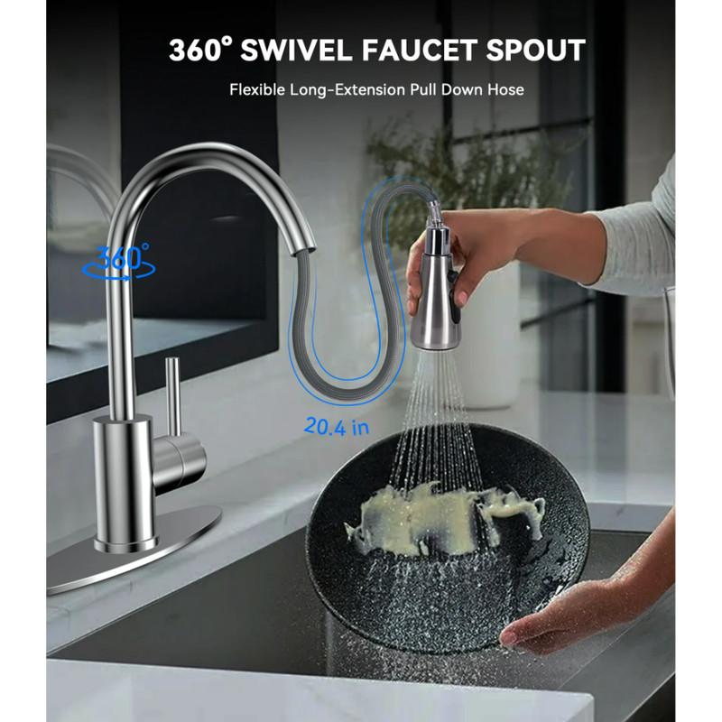 Kitchen Faucet with Pull Down Sprayer, High Arc Single Handle Brushed Nickel gallery