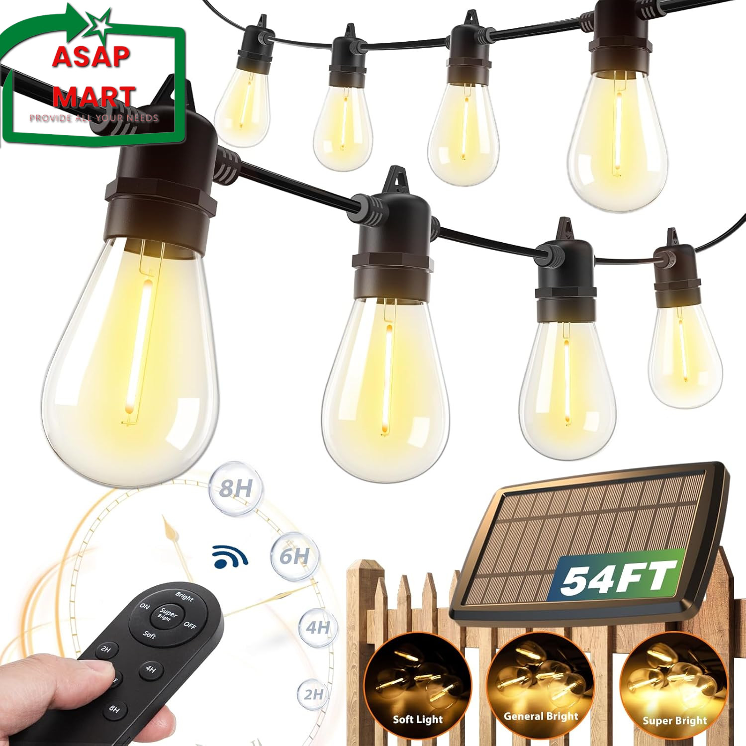 Addlon 54(48+6) FT Solar String Lights Outdoor Waterproof with USB Port & Remote gallery