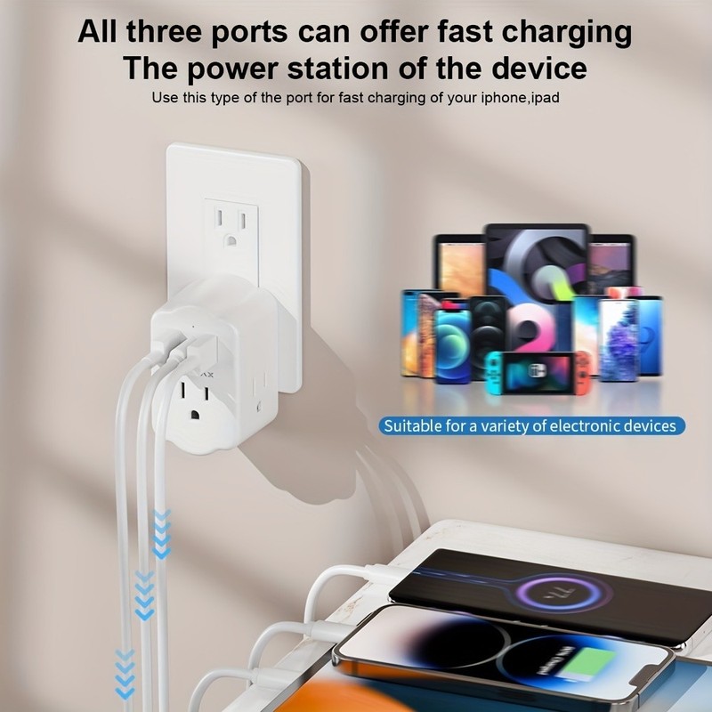 Multi Functional Wall Socket With 2 USB Ports, 1 Type-C Port, And 3 AC Plug Port gallery