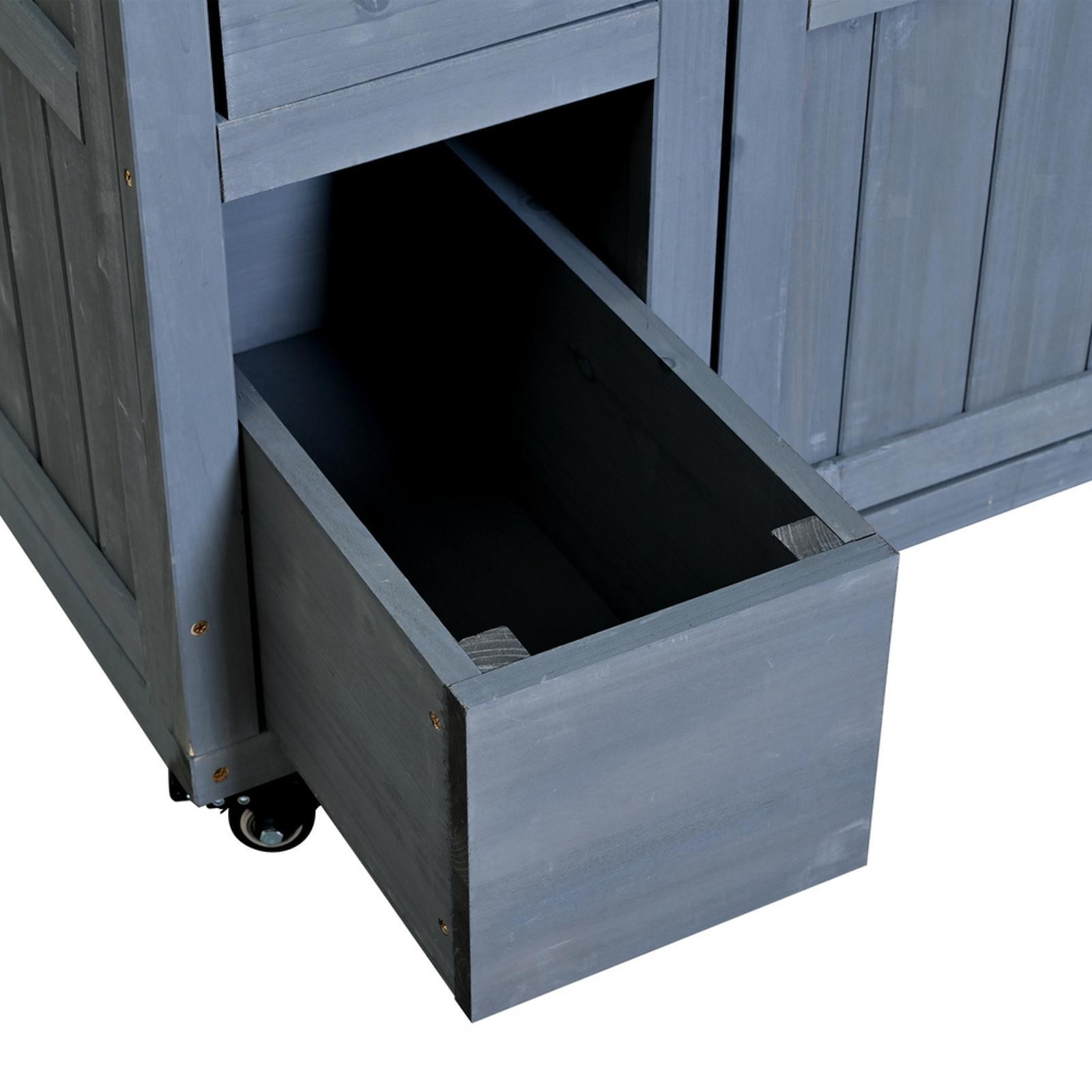 Solid Fir Wood Outdoor Kitchen Cart, Stainless Top, Side , Drawers & Wheels, gallery