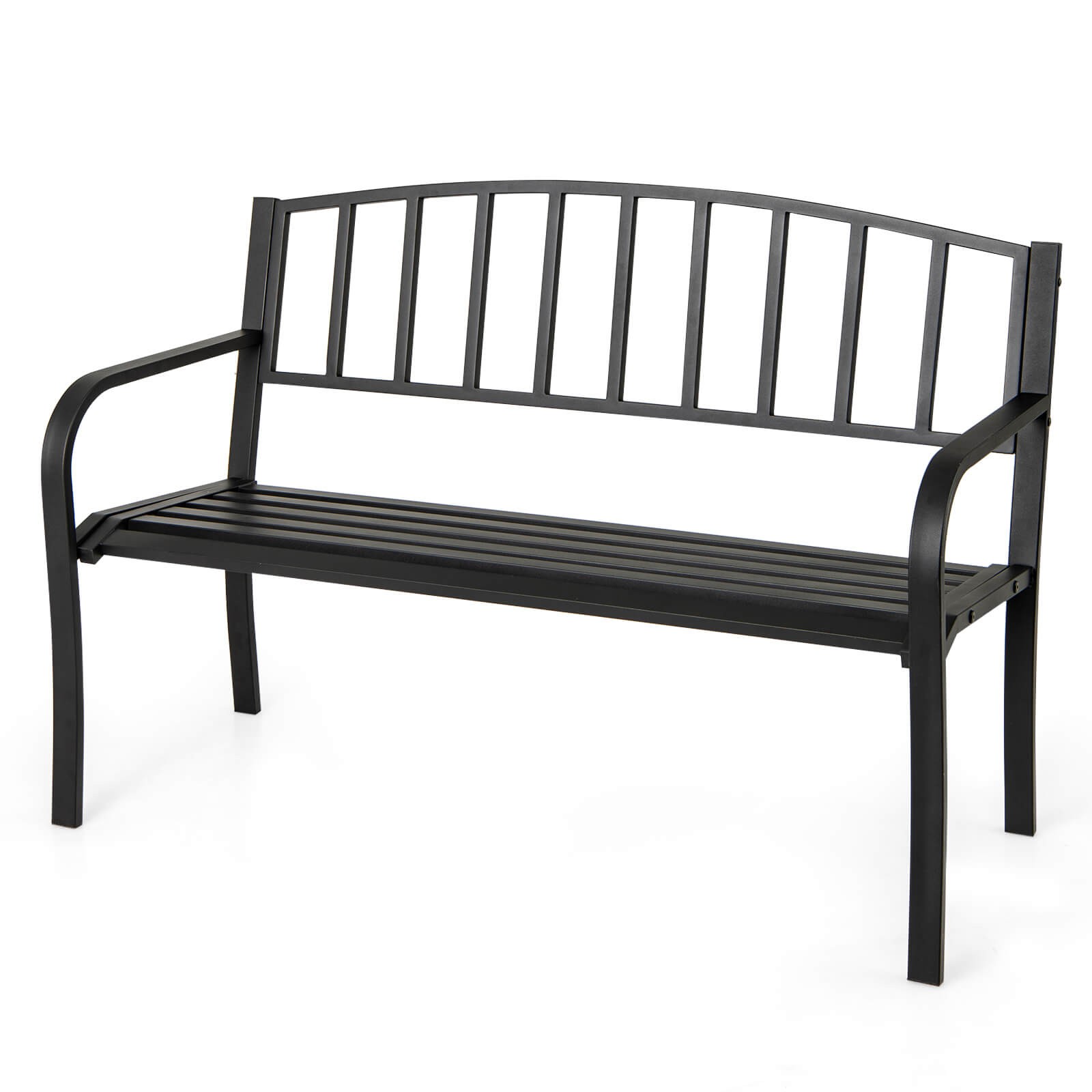 50 Inches Garden Bench with Slatted Backrest and Curved Armrests for Porch gallery