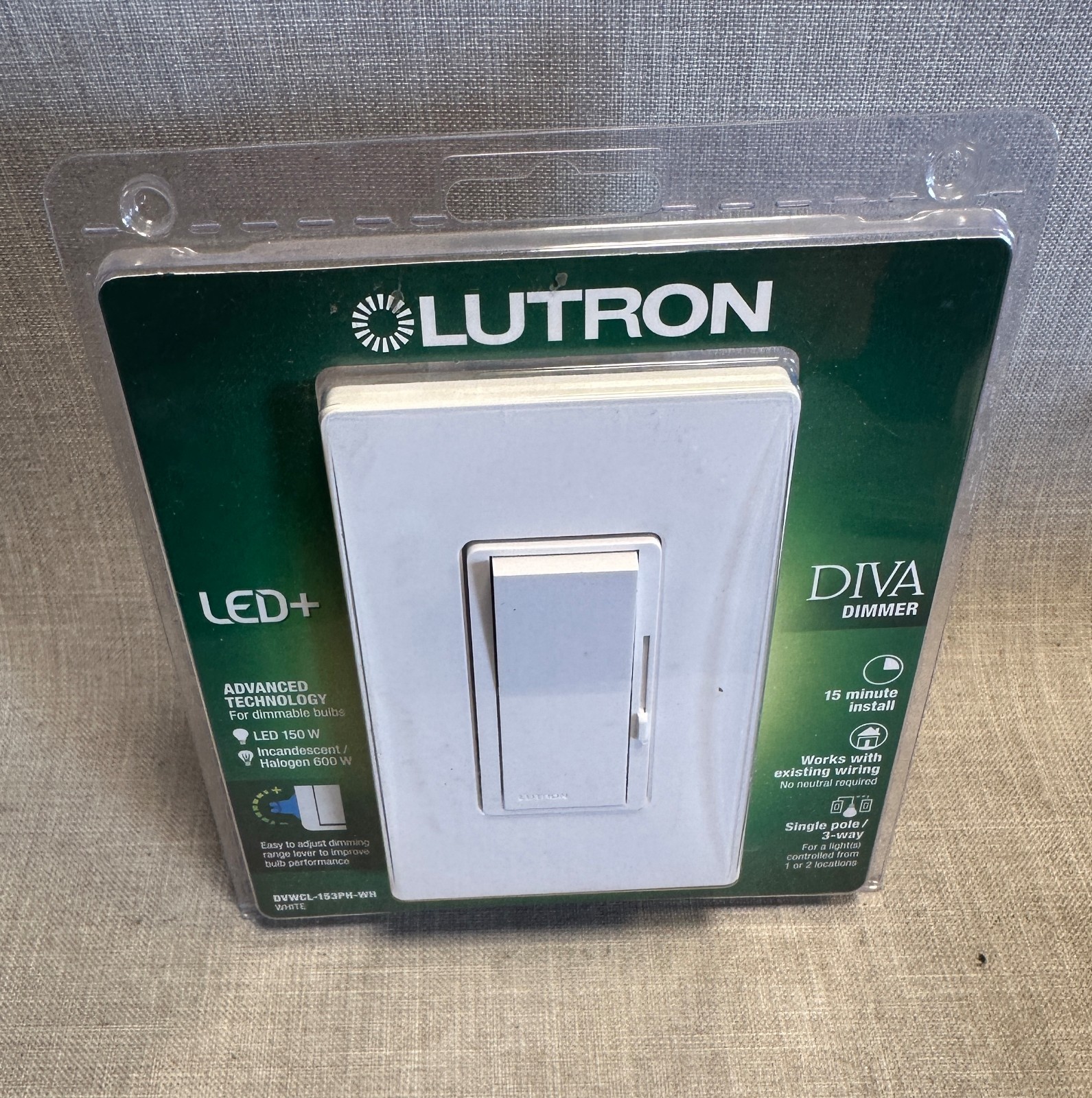 NEW! Lutron Diva Single-pole / 3-Way Dimmer DVWCL-153PH - White gallery