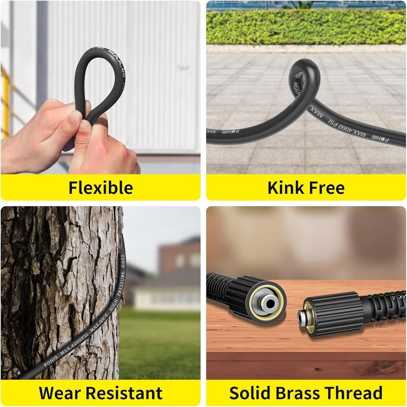 POHIR 100FT 4000PSI Pressure Washer Hose 1/4" Kinnk Resistant Replacement Hose gallery
