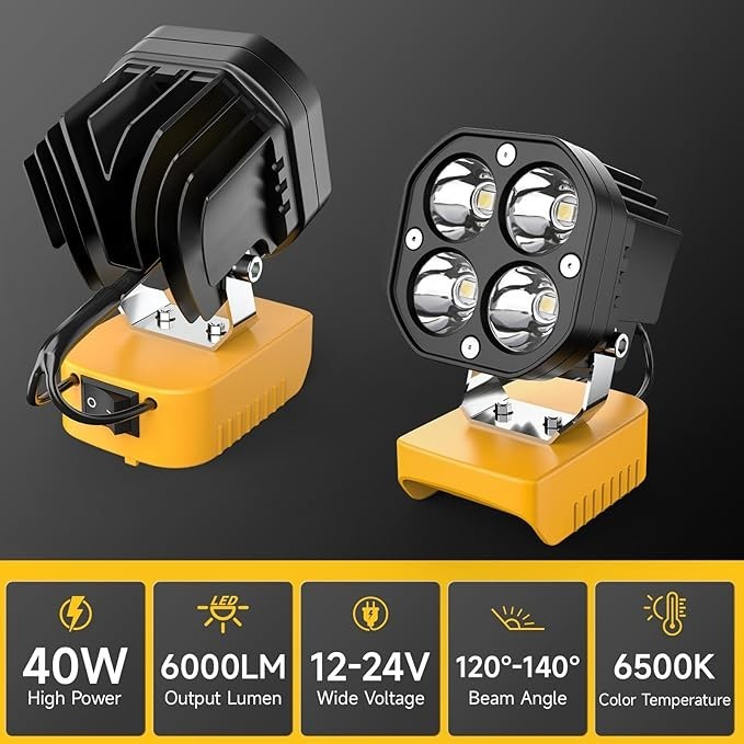 40W 6000LM LED Work Light Compatible with Dewalt 20V Batteries gallery